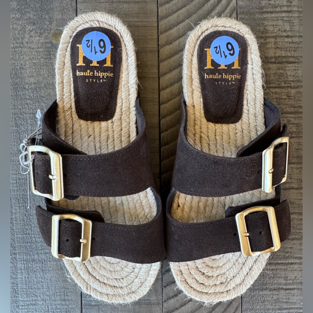 Haute Hippie Dark Brown Suede Buckle Slide Sandals Women’s Size 6.5 (NWOT) - Picture 5 of 12